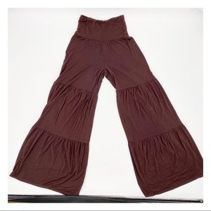 High Waisted Ruffled Wide Leg Brown Pants Med